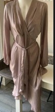 WOMEN FLOUNCE LONDON MATERNITY PARTY SATIN WRAP  MIDI DRESS BLUSH SIZE  14 VGC