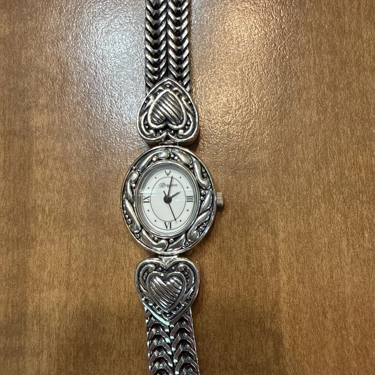 Brighton Womens Bismarck Watch Red Leather Silver Scroll Link 6.75” New Battery Brighton Waterford Reversible Leather Watch: Red & Black  main image 2