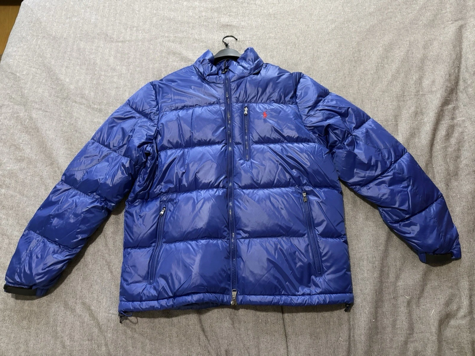Polo Ralph Lauren Puffer Jacket Blue Full Zip Stand-Up Collar Men’s Mid-Length