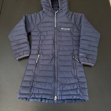 Columbia Girl XS 6 Powder Lite Long Jacket, Omni-Heat, Full Zip, Hooded Quilted