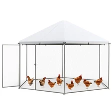 13FT Large Hexagonal Chicken Coop w/ Wire Mesh & Lockable Door for Duck for Farm