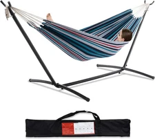 PNAEUT Double Hammock with Space Saving Steel Stand 2 Person Heavy Duty Garden Y