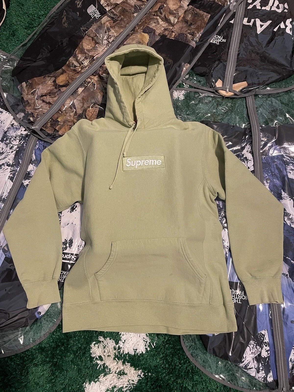 SUPREME FELPA CON CAPPUCCIO PULLOVER 100% AUTENTICA SCATOLA SUPREMA LOGO SAGE FW16 TAGLIA GRANDE