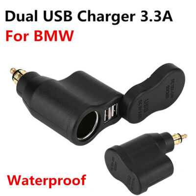 Waterproof Motorcycle 2 USB 3.3A Charger Cigar Lighter Socket For BMW Hella Plug