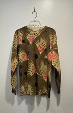 Vintage Vivien Forest Embellished Wool Angora Blend Pullover Sweater Jumper Sz S