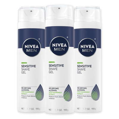 Sensitive Shave Gel with Vitamin E, Soothing Chamomile, 3 Pack of 7 Oz Cans