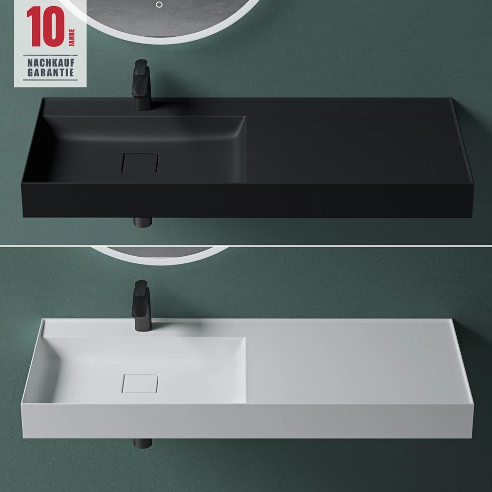 MAI & MAI Waschbecken Mineralguss Aufsatzwaschbecken Hänge-waschbecken mit Ablaufgarnitur