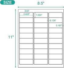 1"x2-5/8" Blank Address Shipping Labels Stickers 30-UP for Inkjet and Laser
