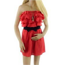 Urban Outfitters x Sugarlips Strapless Ruffled Red Mini Dress w/Black Bow Waist