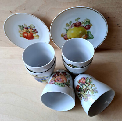 VINTAGE Set Obstmotiv 6x Becher Tassen Gläser v. Kahla 2x Servierteller v Thomas