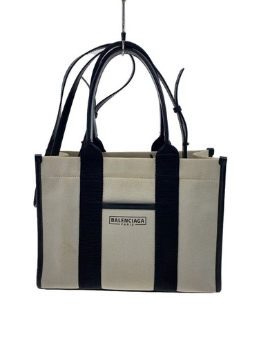 BALENCIAGA Tote Bag Hardware Small Canvas Cream 671402 Stain Used