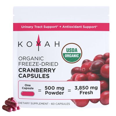 KOYAH Organic Cranberry Capsules   Freeze-Dried Whole Cranberries   500 mg Po...