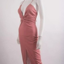 ZARA WOMANS MIDI KNOTTED DRESS PINK LINEN BLEND SPAGHETTI STRAP S 7881 …