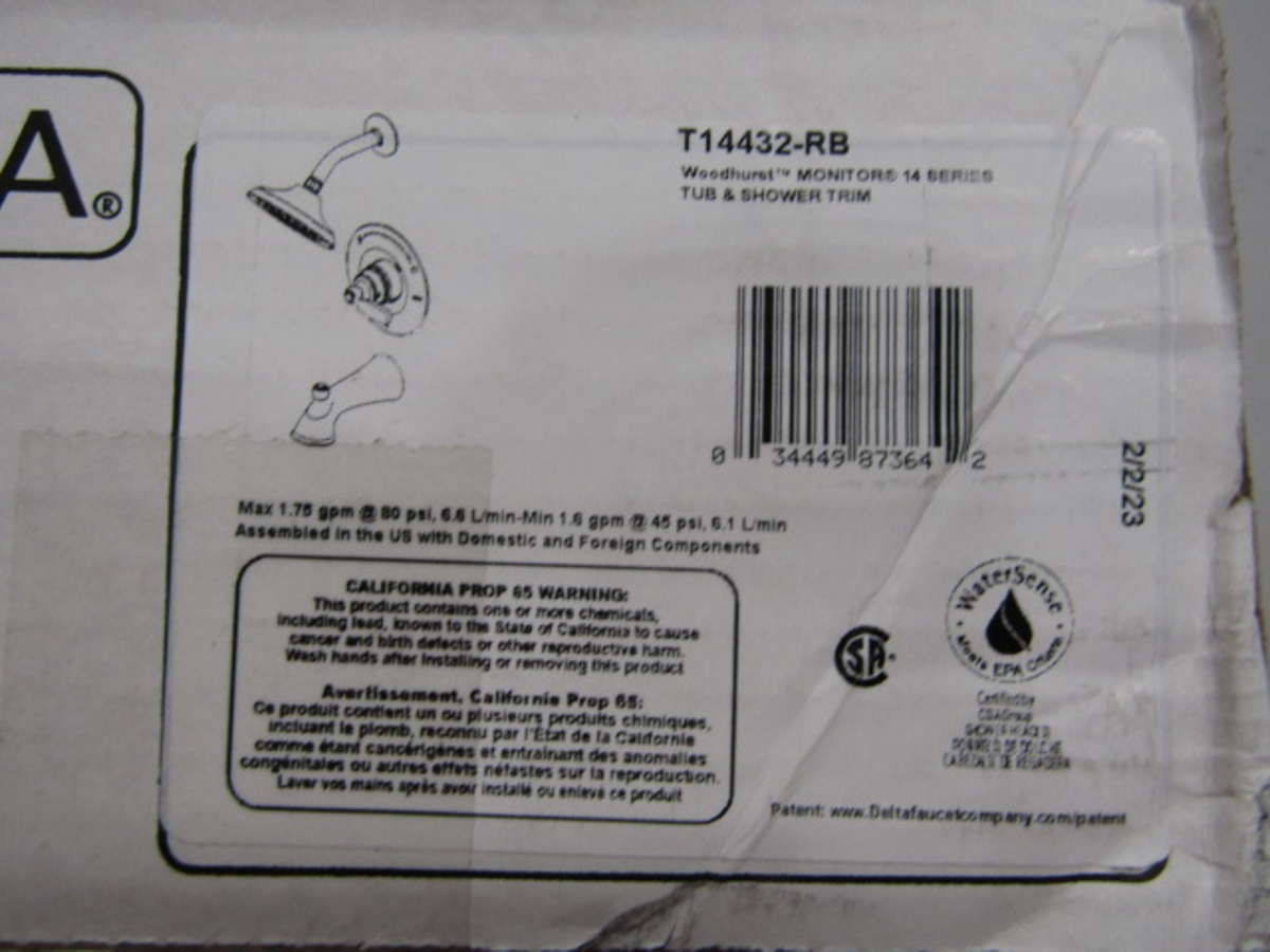 Delta T14432RB Woodhurst Bronze 1H SingleFunction Tub