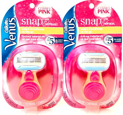2 Gillette Venus Snap With Embrace Cosmo Pink 5 Blades Razor Cartridge Compact