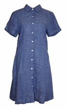 TAHARI S Shirt Dress Blue Linen A Line Collared Short Sleeve Swing Button Down