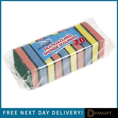 DUZZIT SPONGE SCOURERS WASHING UP KITCHEN DISH SCOURING PADS CLEANING SUPPLIES 20 PACK