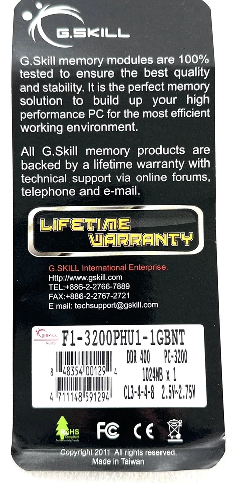 G.SKILL High Performance Memory 1024MBx1 DDR 400 PC-3200 - Image 3 of 3