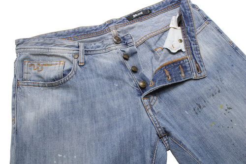 JUST CAVALLI Jeans Men's W33 Painted Distressed Straight Fit Whiskers Button - Picture 4 of 14