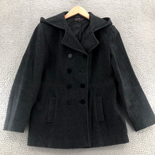 Jason Kole Coat Womens Small Gray Wool Pea Hooded Double Breasted Outdoor Casual