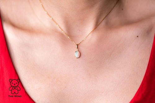 Minimalist Oval Australian Solid Opal & Diamond Pendant ONLY 18k Yellow Gold - Picture 8 of 8