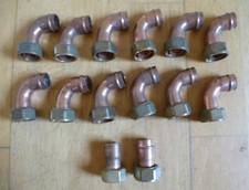 Bundle of Copper Solder Ring Pipe Fittings 15mm Bent Tap Connector & Straight 