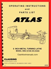 ATLAS-CRAFTSMAN 6" Metal Lathe Model 3950, 10100, 101.21200 Parts Manual 0055