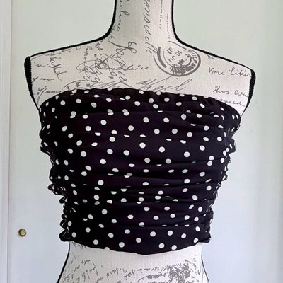 Express Polka Dot Ruched Tie-Back Tube Top, Size Medium, NWT, Black/White
