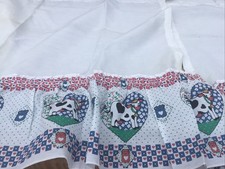 Vintage Cute Cow & Heart Tier Cafe White curtain panels NOS 24” x 60”