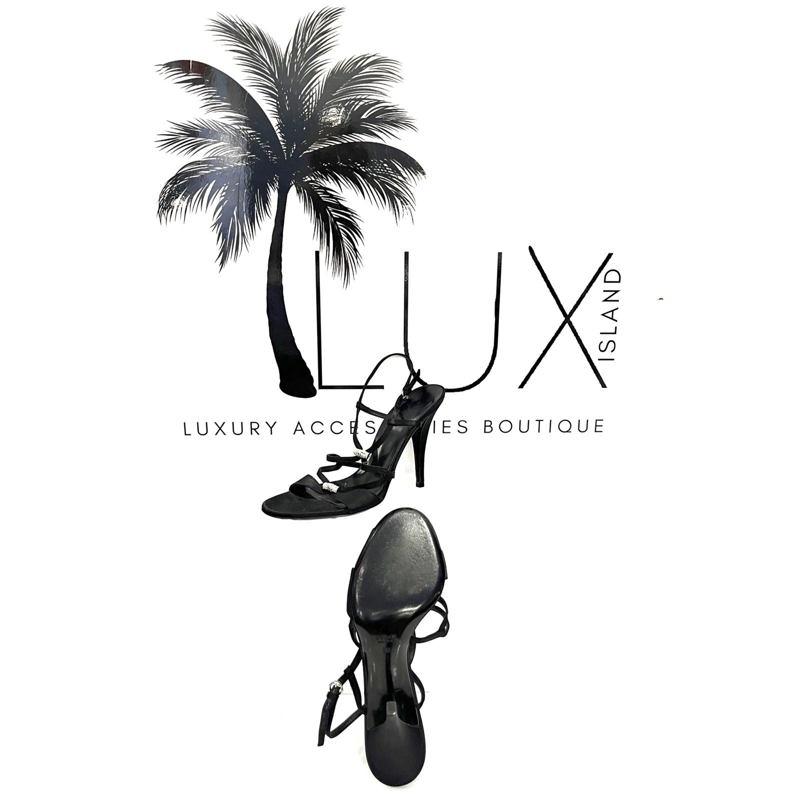 Gucci Black Satin Heels with Diamond GG Embellishments