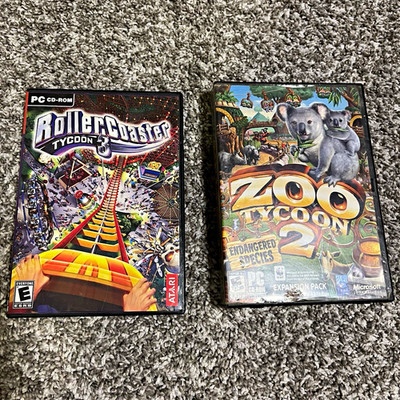 RollerCoaster Tycoon 3 + Zoo Tycoon 2 Disc 1 + Endangered Species PC CD-ROM Lot