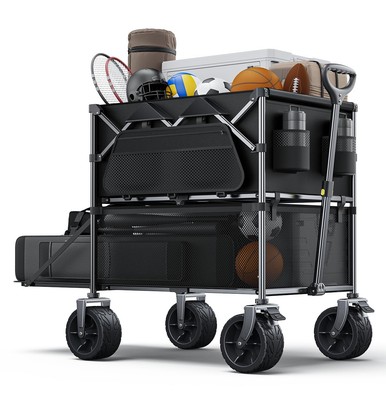 Foldable Wagon Cart,480Lbs Double Decker Wagon,Beach Carts with Big Wheels&Si...
