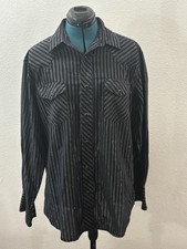 Wrangler Western Black Metallic Stripe Snap Shirt Men s Large L/G