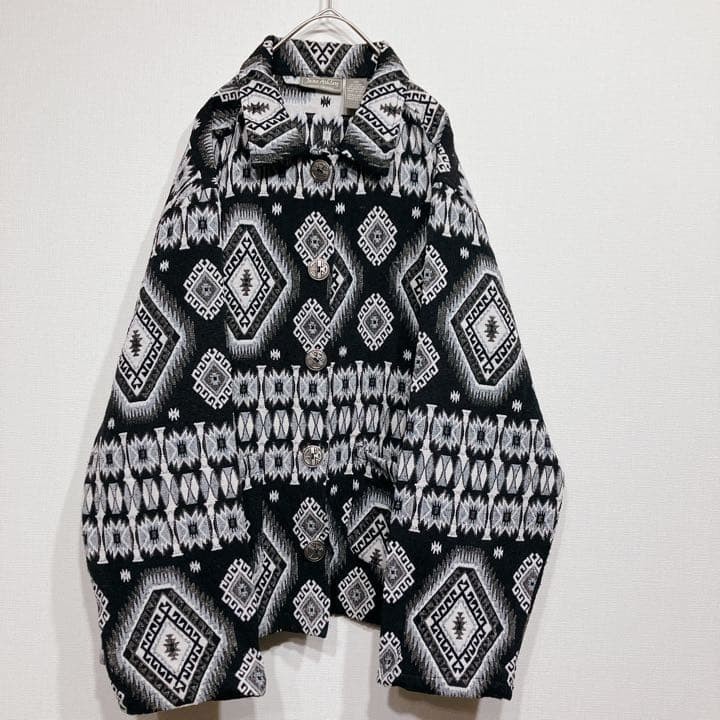 Native Jacket Blouson White Black Pattern Indian … - image 2