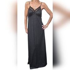 Vintage 90s Black Lace Slip Dress Maxi Lingerie Nightgown Sears Size M USA