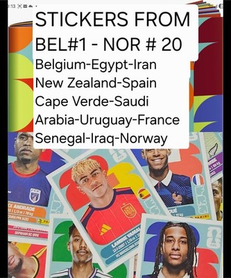 Panini World Cup 2026 - USA Edition - Stickers from BEL#1 to NOR #20