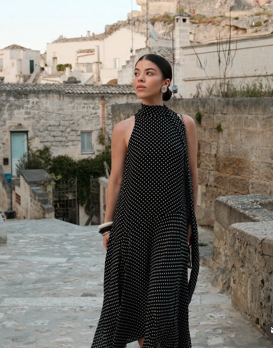 ZARA XS, S, M, ZW COLLECTION HALTER POLKA DOT DRESS BLACK WHITE