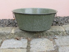 alte rund Emailwanne Emaille Schüssel Pflanzschale Pflanzkübel  (L3)