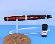 RED ICE FLOWER JINHAO ELITE X450 STEEL FOUNTAIN PEN W/ FINE NIB & DIAMINE INK