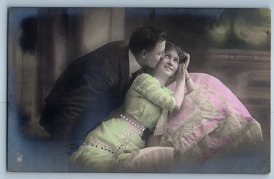 c1910's Romance Couple Man Kissing Cheek RPPC Photo Unposted Antique Postcard