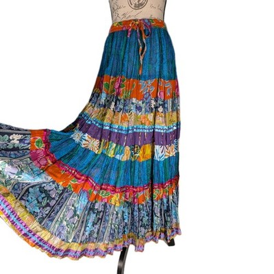 New Vibrant Colors anu Maxi Skirt by Natural Tiered Sz XL Artsy  Boho Festival 