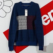 New Tommy Hilfiger Navy Blue Pullover Logo Sweater Top Men  s Size Medium 89.50