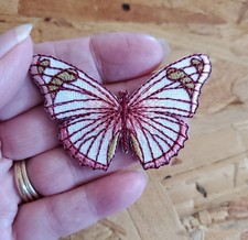 Butterfly - Insect - Pink  Burgundy - Embroidered Iron On Applique Patch