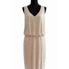 Xscape Champagne Beaded Blouson Dress Size 14 Side Zipper