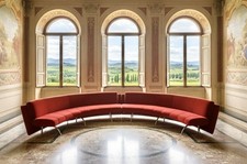 Mint Signed Rodolfo Dordoni Red Velvet 2PC Morosa Semi Circle Sectional Sofa