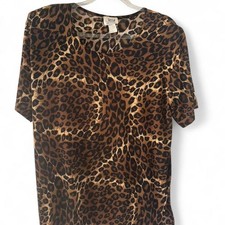 Early 2000s grandma core leopard print padded shoulder top MADE IN USA