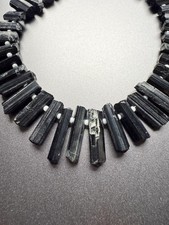 Black Tourmaline Raw Beads Nuggets 20/9 mm 8 Inch Strand