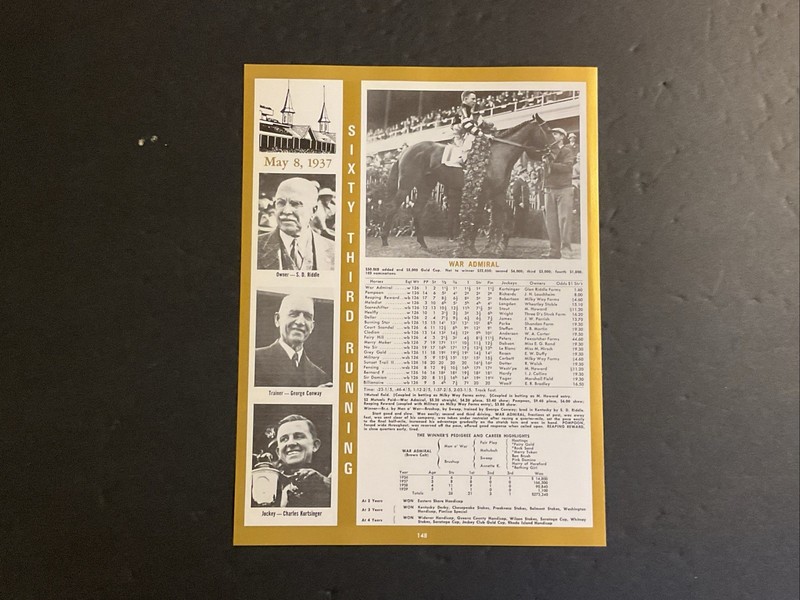 WAR ADMIRAL  8 X 11 Clipping Horse Racing 1937  TRIPLE CROWN   MAN O’ WAR