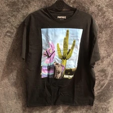 Fortnite Shirt Youth Large Black Llama Cactus Graphic Tee Cotton Video Game