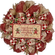 Gingerbread Spice  Everything Nice Christmas Wreath Handmade Deco Mesh